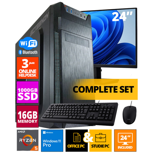 Conjunto de PCs de Orçamento - Ryzen 5 - 1TB NVME SSD - 16GB RAM - RADEON VEGA 7 (Monitor de 24 polegadas | Mouse | Teclado | incluindo Office Professional Plus 2021)