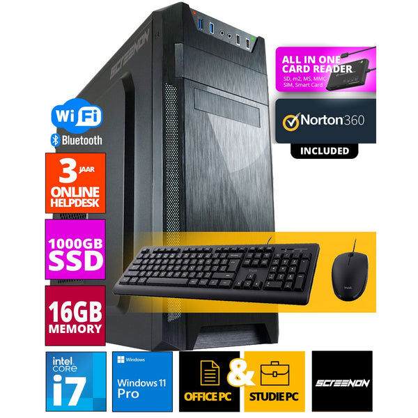 Conjunto de PCs do Office da Intel - Office PC + Mouse + Teclado - incluindo Office Professional Plus 2021, Norton 360 e USB SD Card Reader