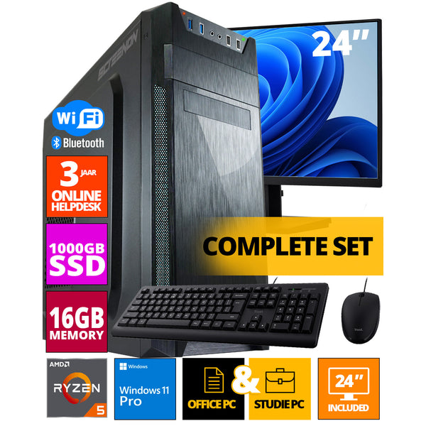 Conjunto de PCs de Orçamento - Ryzen 5 - 1TB NVME SSD - 16GB RAM - RADEON VEGA 7 (Monitor de 24 polegadas | Mouse | Teclado | incluindo Office Professional Plus 2021)