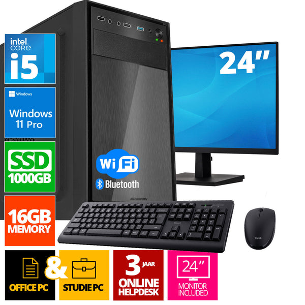 Conjunto completo de PCs Intel | Intel Core i7 | 16 GB DDR4 | 1 TB SSD - NVME + monitor de 24 polegadas + mouse + teclado | Windows 11 Pro