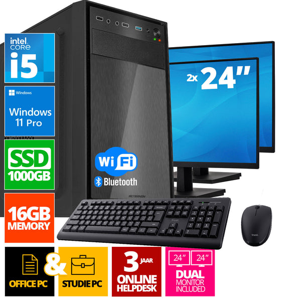 Conjunto completo de PCs Intel | Intel Core i7 | 16 GB DDR4 | 1 TB SSD - NVME + 2 x monitor de 24 polegadas + mouse + teclado | Windows 11 Pro