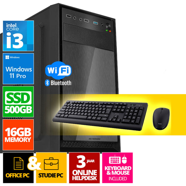 Conjunto completo de PCs Intel | Intel Core i3 | 16 GB DDR4 | 500 GB SSD - NVME + mouse e teclado | Windows 11 Pro