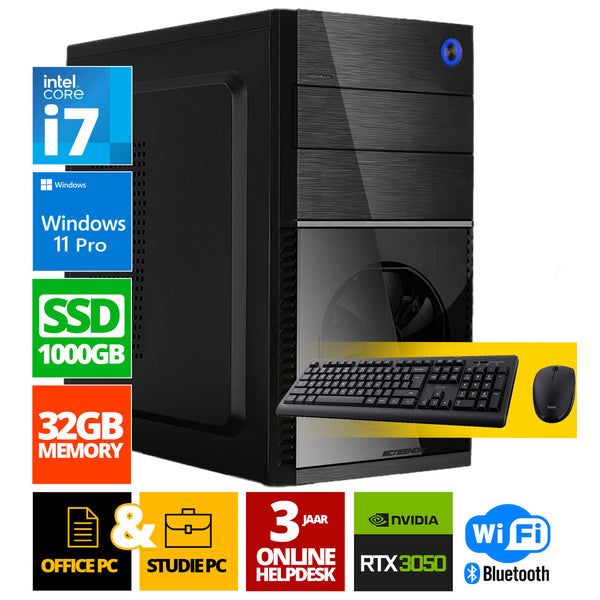 Intel completo PC + mouse e teclado | Intel Core i7 | 32 GB DDR4 | 1 TB SSD - NVME | RTX 3050 | Windows 11 Pro