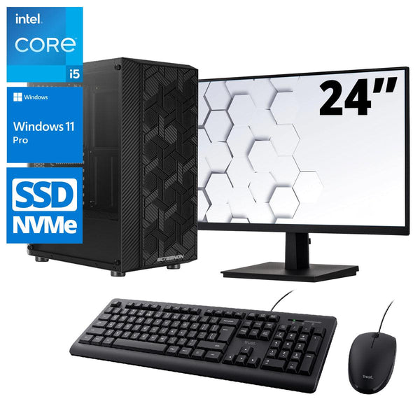 Intel Compleet PC SET | Intel Core i5 | 16 GB DDR4 | 500 GB SSD - NVMe + 24 Inch Monitor + Muis + Toetsenbord | Windows 11 Pro - ScreenOn