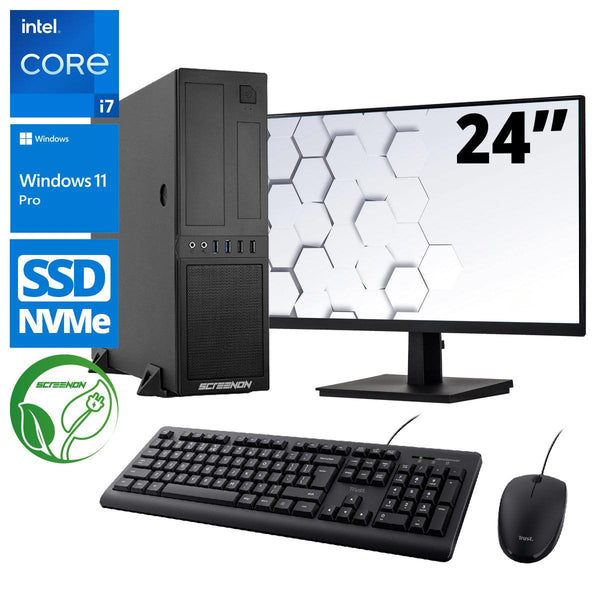 Intel Compleet PC SET | Intel Core i7 | 16 GB DDR4 | 1 TB SSD - NVMe + 24 Inch Monitor + Muis + Toetsenbord | Windows 11 Pro - ScreenOn