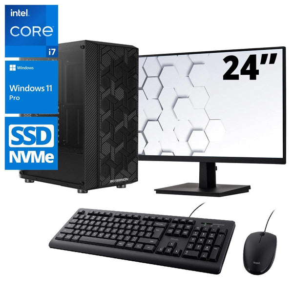 Intel Compleet PC SET | Intel Core i7 | 16 GB DDR4 | 500 GB SSD - NVMe + 24 Inch Monitor + Muis + Toetsenbord | Windows 11 Pro - ScreenOn