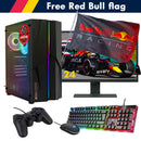 ScreenON - Racing Gaming Set + Red Bull Flag - F2124024 - (GamePC.F11040 + 24 Inch Monitor + Toetsenbord + Muis + Controller + Gratis Red Bull Flag) - ScreenOn
